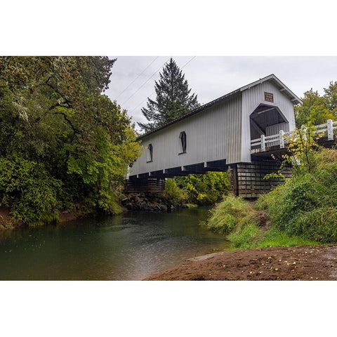Hoffman Covered Bridge over Crabtree Creek in Linn County-Oregon-USA White Modern Wood Framed Art Print by Haney, Chuck