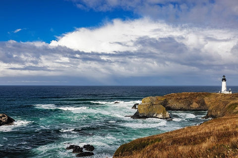 Yaquina Head Lighthouse in Newport-Oregon-USA White Modern Wood Framed Art Print with Double Matting by Haney, Chuck