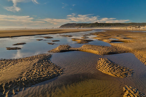 USA- Oregon. Cannon Beach low tide and ripples in the sand. Black Modern Wood Framed Art Print by Gulin, Darrell