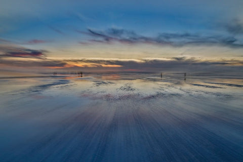USA- Oregon. Cannon Beach low tide and ripples in the sand. Black Modern Wood Framed Art Print by Gulin, Darrell