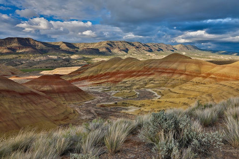 USA- Oregon. John Day Fossil Beds National Monument badlands landscape. White Modern Wood Framed Art Print with Double Matting by Gulin, Darrell