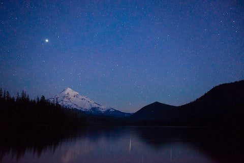 Mt Hood reflecting into Lost Lake in the evening Hood National Forest-Oregon White Modern Wood Framed Art Print with Double Matting by Probst, Greg