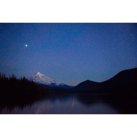 Mt Hood reflecting into Lost Lake in the evening Hood National Forest-Oregon Black Modern Wood Framed Art Print by Probst, Greg