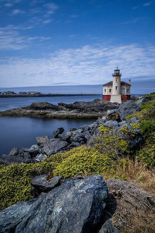 Usa-Oregon-Bandon Coquille River Lighthouse Black Ornate Wood Framed Art Print with Double Matting by Looney, Hollice
