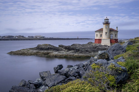 Usa-Oregon-Bandon Coquille River Lighthouse White Modern Wood Framed Art Print with Double Matting by Looney, Hollice
