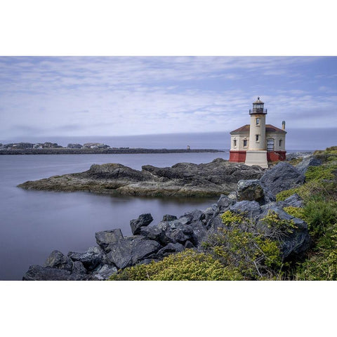 Usa-Oregon-Bandon Coquille River Lighthouse Black Modern Wood Framed Art Print by Looney, Hollice