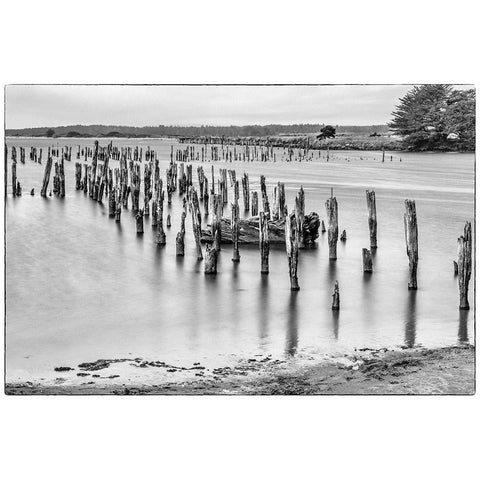 Usa-Oregon-Bandon Bandon Pier-Long Exposure Black Modern Wood Framed Art Print with Double Matting by Looney, Hollice