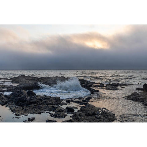 Usa-Oregon-Yachats Thors Well-Waves Crashing into Thors Well Black Modern Wood Framed Art Print by Looney, Hollice