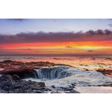 Usa-Oregon-Yachats Thors Well-Waves Crashing into Thors Well White Modern Wood Framed Art Print by Looney, Hollice