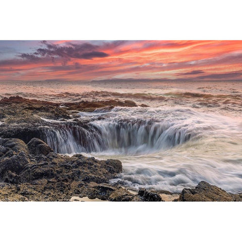 Usa-Oregon-Yachats Thors Well-Waves Crashing into Thors Well Gold Ornate Wood Framed Art Print with Double Matting by Looney, Hollice