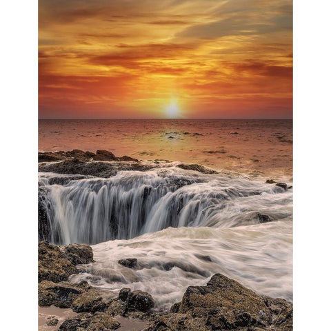 Usa-Oregon-Yachats Thors Well-Waves Crashing into Thors Well Gold Ornate Wood Framed Art Print with Double Matting by Looney, Hollice