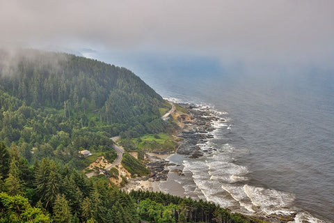 Usa-Oregon-Yachats Cape Perpetua White Modern Wood Framed Art Print with Double Matting by Looney, Hollice