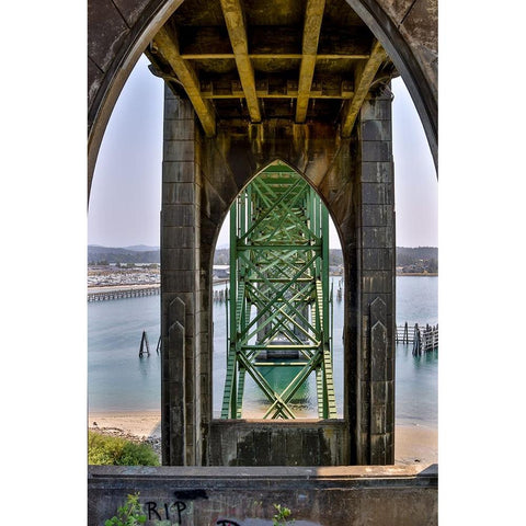 Usa-Oregon-Newport Yaquina Bay Bridge Black Modern Wood Framed Art Print by Looney, Hollice