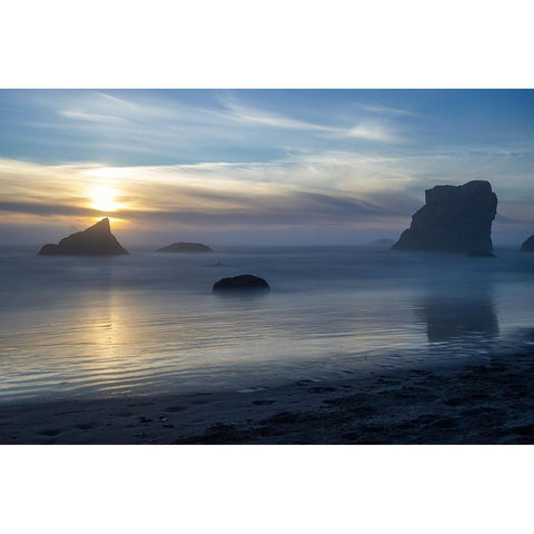 Usa-Oregon-Bandon Bandon Beach-Sunset at the Beach Black Modern Wood Framed Art Print by Looney, Hollice
