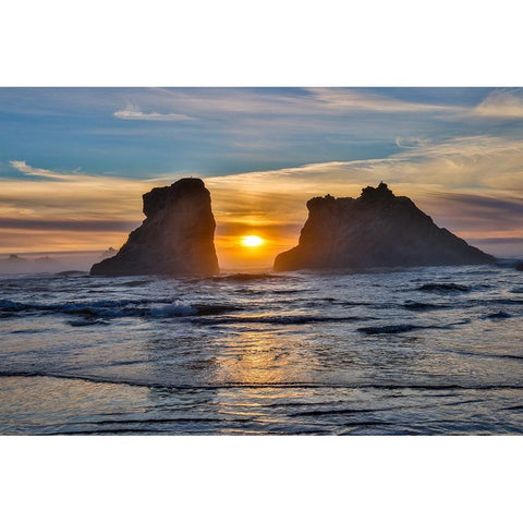 Usa-Oregon-Bandon Bandon Beach-Sunset at the Beach White Modern Wood Framed Art Print by Looney, Hollice