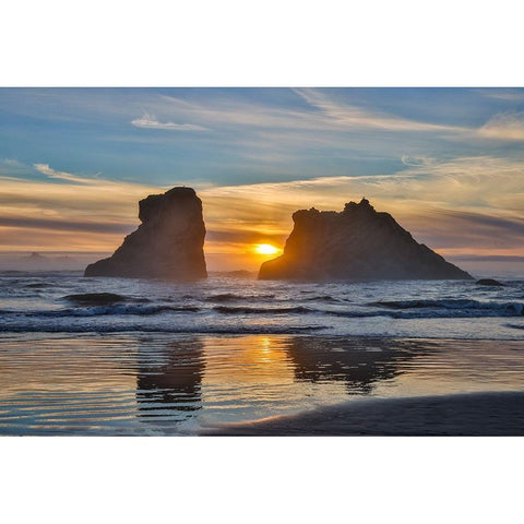 Usa-Oregon-Bandon Bandon Beach-Sunset at the Beach Black Modern Wood Framed Art Print by Looney, Hollice
