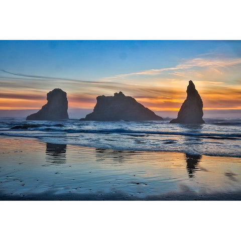 Usa-Oregon-Bandon Bandon Beach-Sunset at the Beach White Modern Wood Framed Art Print by Looney, Hollice