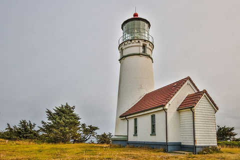 Usa-Oregon-Port Orford Cape Blanco Lighthouse on a Foggy Morning White Modern Wood Framed Art Print with Double Matting by Looney, Hollice