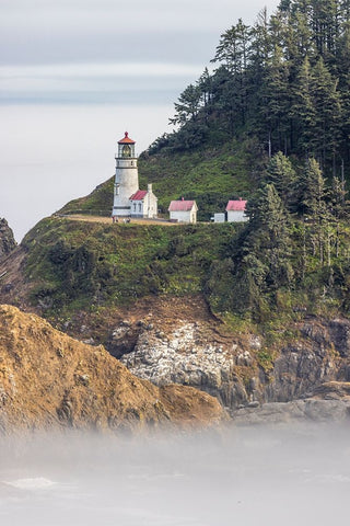 Usa-Oregon-Florence Heceta Head Lighthouse White Modern Wood Framed Art Print with Double Matting by Looney, Hollice