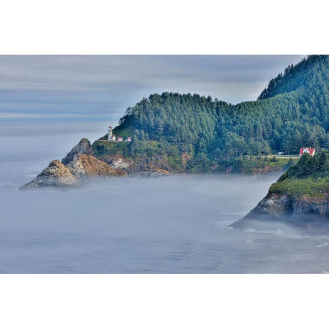 Usa-Oregon-Florence Heceta Head Lighthouse Black Modern Wood Framed Art Print with Double Matting by Looney, Hollice