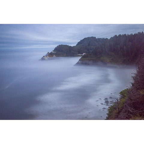 Usa-Oregon-Florence Heceta Head Lighthouse Black Modern Wood Framed Art Print with Double Matting by Looney, Hollice