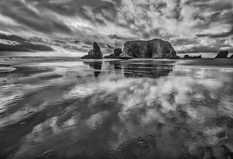 Bandon Beach-Oregon White Modern Wood Framed Art Print with Double Matting by Ford, John