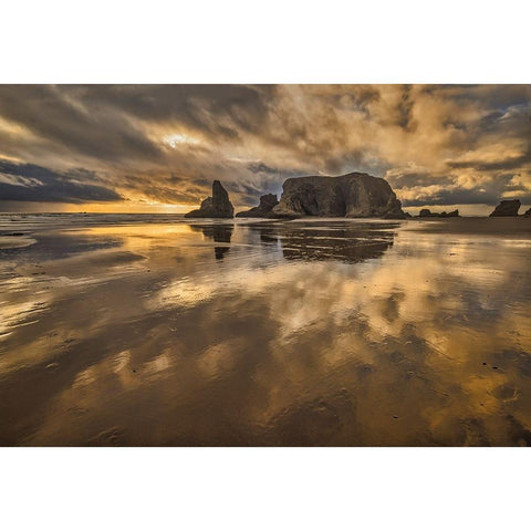 Bandon Beach-Oregon Gold Ornate Wood Framed Art Print with Double Matting by Ford, John