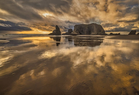 Bandon Beach-Oregon White Modern Wood Framed Art Print with Double Matting by Ford, John