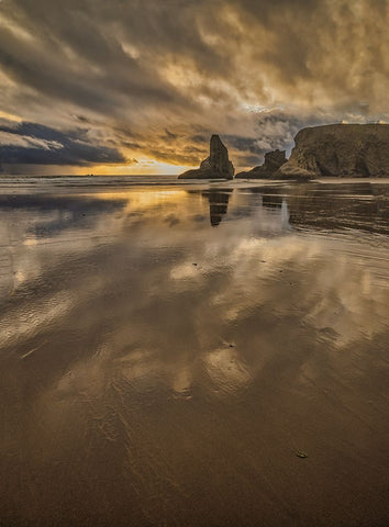 Bandon Beach-Oregon Black Ornate Wood Framed Art Print with Double Matting by Ford, John