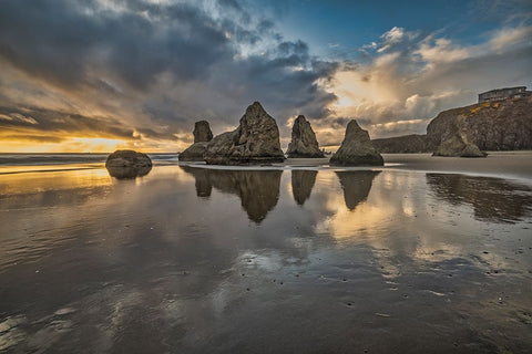 Bandon Beach-Oregon Black Ornate Wood Framed Art Print with Double Matting by Ford, John