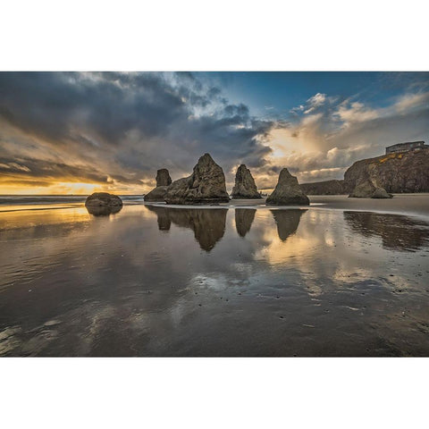Bandon Beach-Oregon Black Modern Wood Framed Art Print with Double Matting by Ford, John