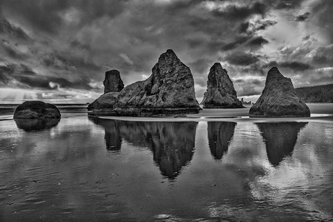Bandon Beach-Oregon White Modern Wood Framed Art Print with Double Matting by Ford, John