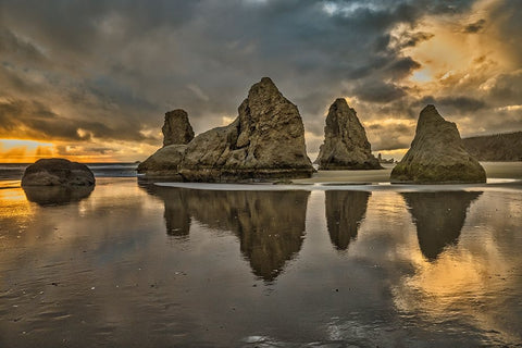 Bandon Beach-Oregon White Modern Wood Framed Art Print with Double Matting by Ford, John