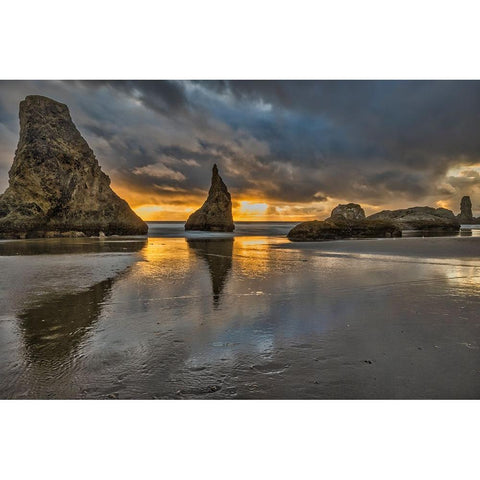 Bandon Beach-Oregon Gold Ornate Wood Framed Art Print with Double Matting by Ford, John