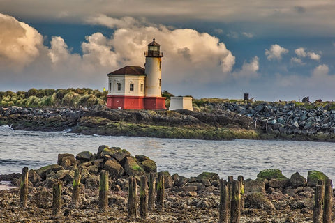 Coquille River Lighthouse-Bandon-Oregon White Modern Wood Framed Art Print with Double Matting by Ford, John