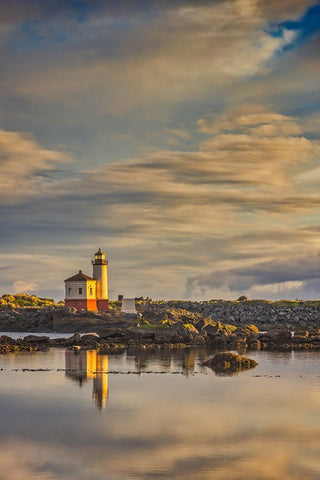 Coquille River Lighthouse-Bandon-Oregon Black Ornate Wood Framed Art Print with Double Matting by Ford, John