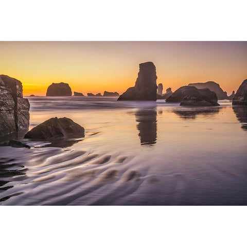 Bandon Beach-Oregon Gold Ornate Wood Framed Art Print with Double Matting by Ford, John