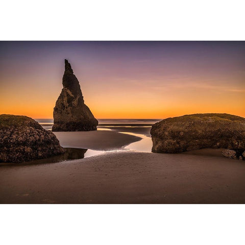 Bandon Beach-Oregon Black Modern Wood Framed Art Print with Double Matting by Ford, John