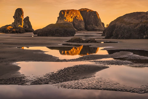 Bandon Beach-Oregon White Modern Wood Framed Art Print with Double Matting by Ford, John