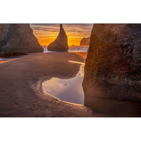 Bandon Beach-Oregon Black Modern Wood Framed Art Print with Double Matting by Ford, John