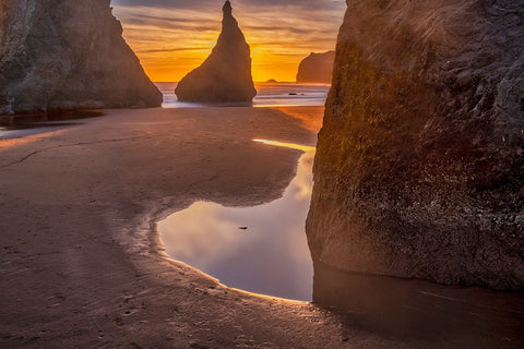 Bandon Beach-Oregon White Modern Wood Framed Art Print with Double Matting by Ford, John