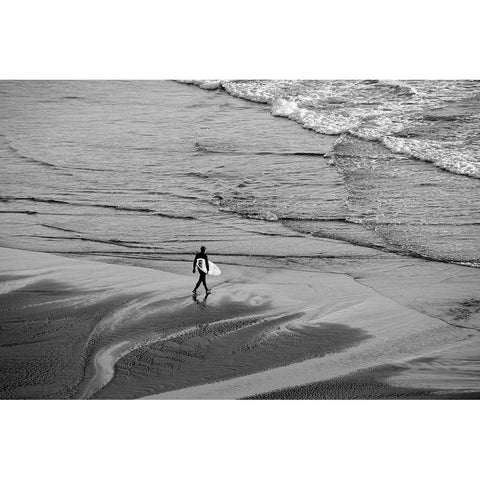 OR-Oregon Coast-Ecola State Park-Indian Beach-Going surfing Black Modern Wood Framed Art Print with Double Matting by Wild, Jamie and Judy