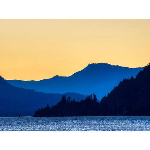 Oregon-Columbia River Gorge National Scenic Area-Columbia River and Gorge Peaks at sunset Gold Ornate Wood Framed Art Print with Double Matting by Wild, Jamie and Judy