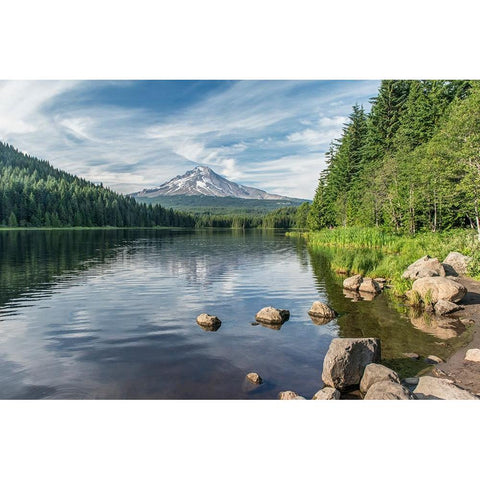 Oregon-Mt Hood National Forest Trillium Lake and Mt Hood Black Modern Wood Framed Art Print with Double Matting by Tilley, Rob
