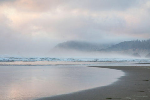 Oregon-Cannon Beach looking to the north along the Pacific Coast line White Modern Wood Framed Art Print with Double Matting by Gulin, Sylvia