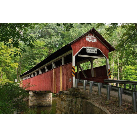 Lower Humbert Covered Bridge Spanning Laurel Hill Creek Laurel Highlands-Pennsylvania Black Modern Wood Framed Art Print by Majchrowicz, Alan