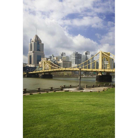 PA, Pittsburgh Bridge over the Allegheny River White Modern Wood Framed Art Print by Flaherty, Dennis