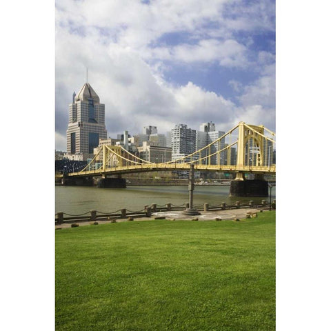 PA, Pittsburgh Bridge over the Allegheny River Black Modern Wood Framed Art Print with Double Matting by Flaherty, Dennis