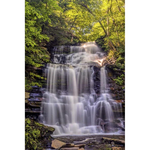PA, Benton, Ricketts Glen SP Ganoga Falls Black Modern Wood Framed Art Print with Double Matting by OBrien, Jay