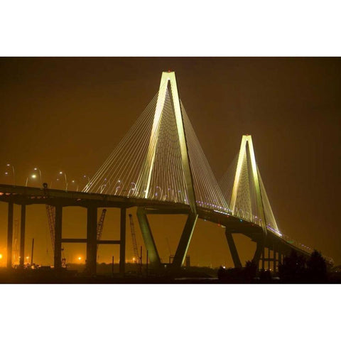 SC, Charleston Arthur Revenel Bridge at night Gold Ornate Wood Framed Art Print with Double Matting by Zuckerman, Jim